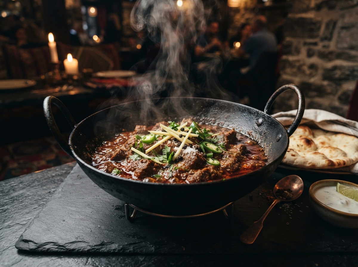 Shinwari Lamb Karahi simmering in wok